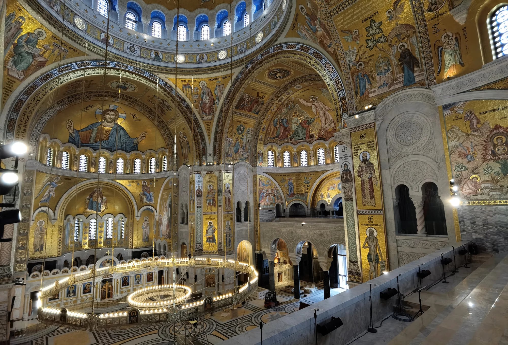 Golden mosaics inside the Temple of Saint Sava in Belgrade.